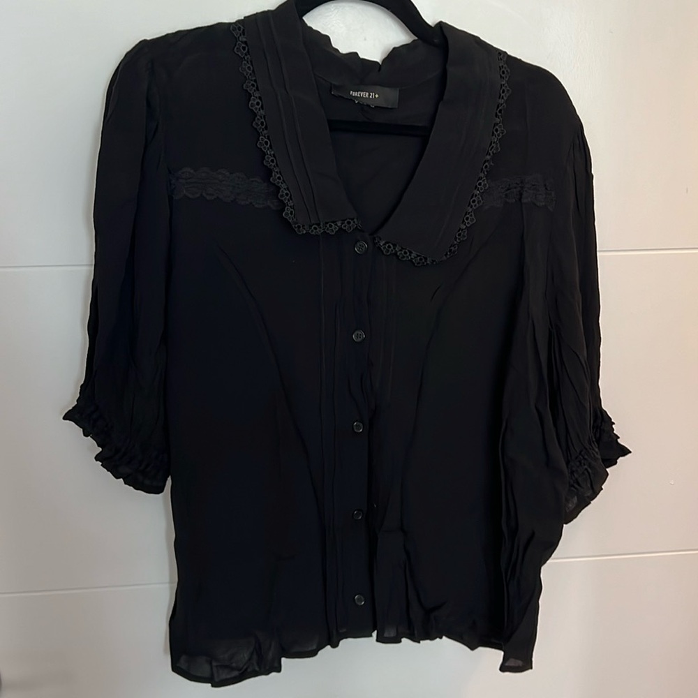 Black Button-Up with Lace Detailing